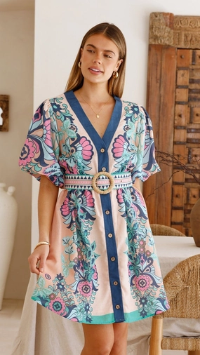 Dali Mini Dress - Island Bloom Pink Vintage-Inspired Feminine Vibe