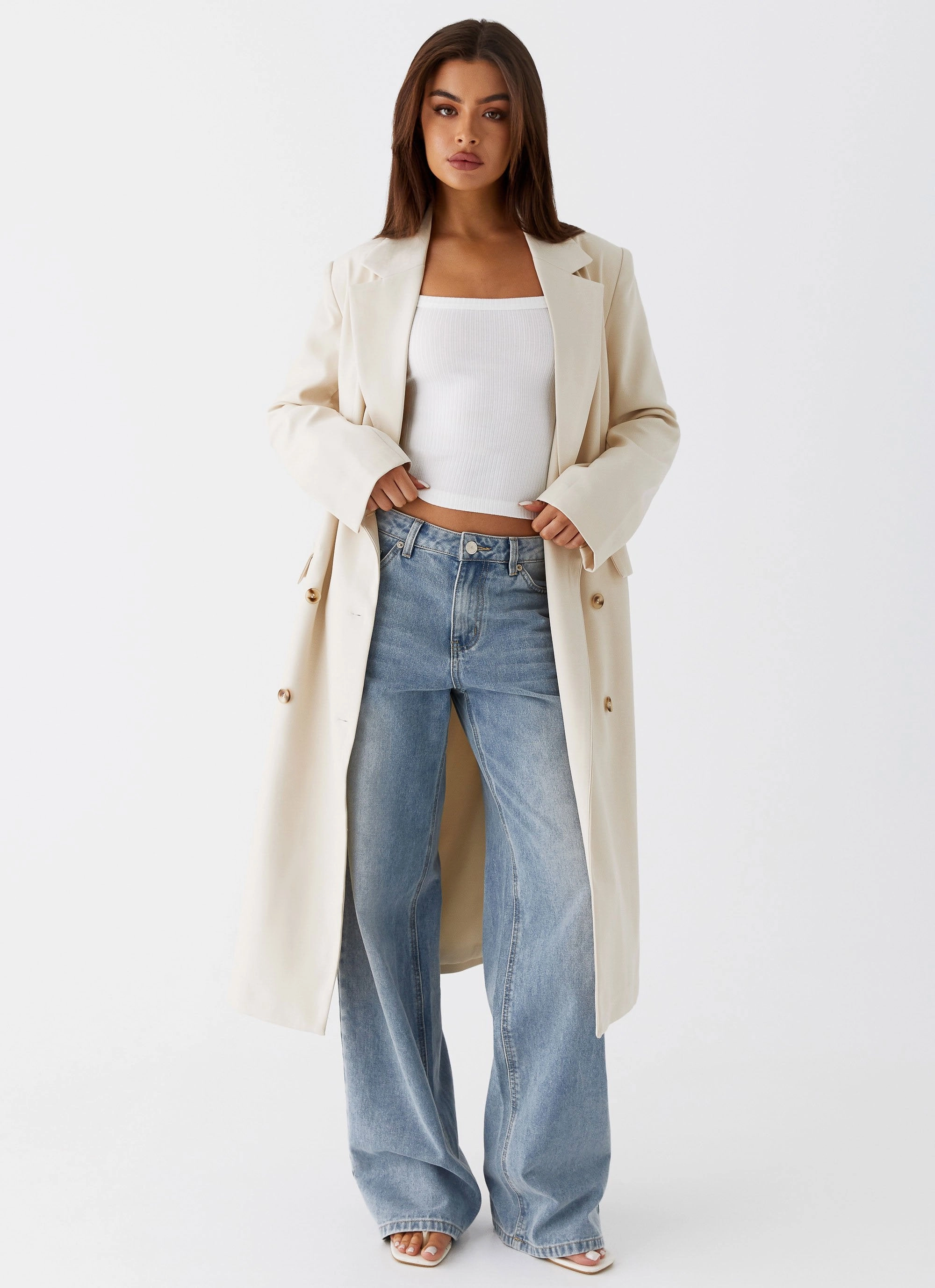 Dalia Double Breasted Blazer Coat - Beige Hypoallergenic Fiber Filling Trail To Town