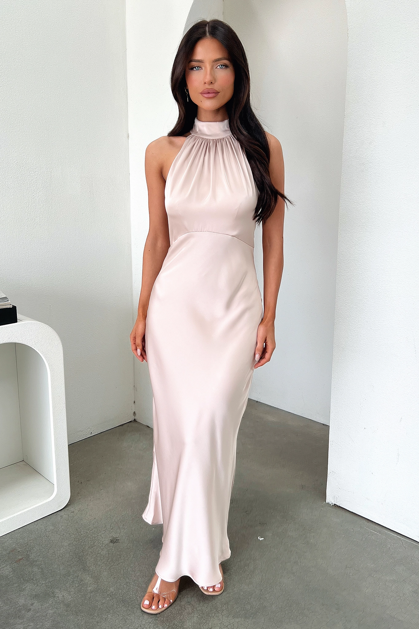Grace Color Daphne High Neck Maxi Dress - Champagne