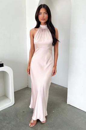 Grace Color Daphne High Neck Maxi Dress - Champagne