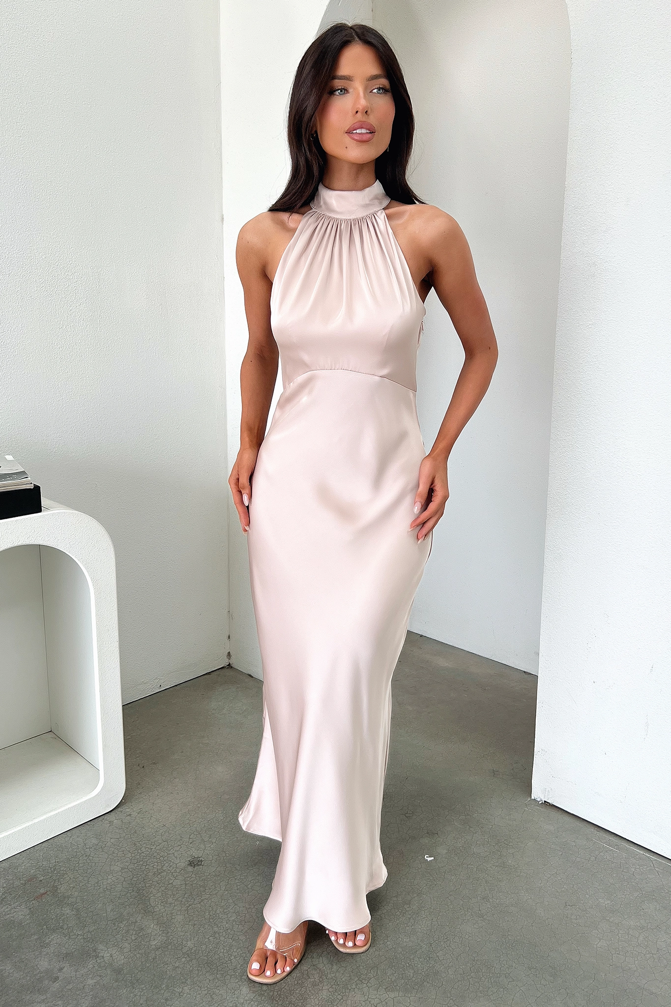 Fall Inspired Daphne High Neck Maxi Dress - Champagne