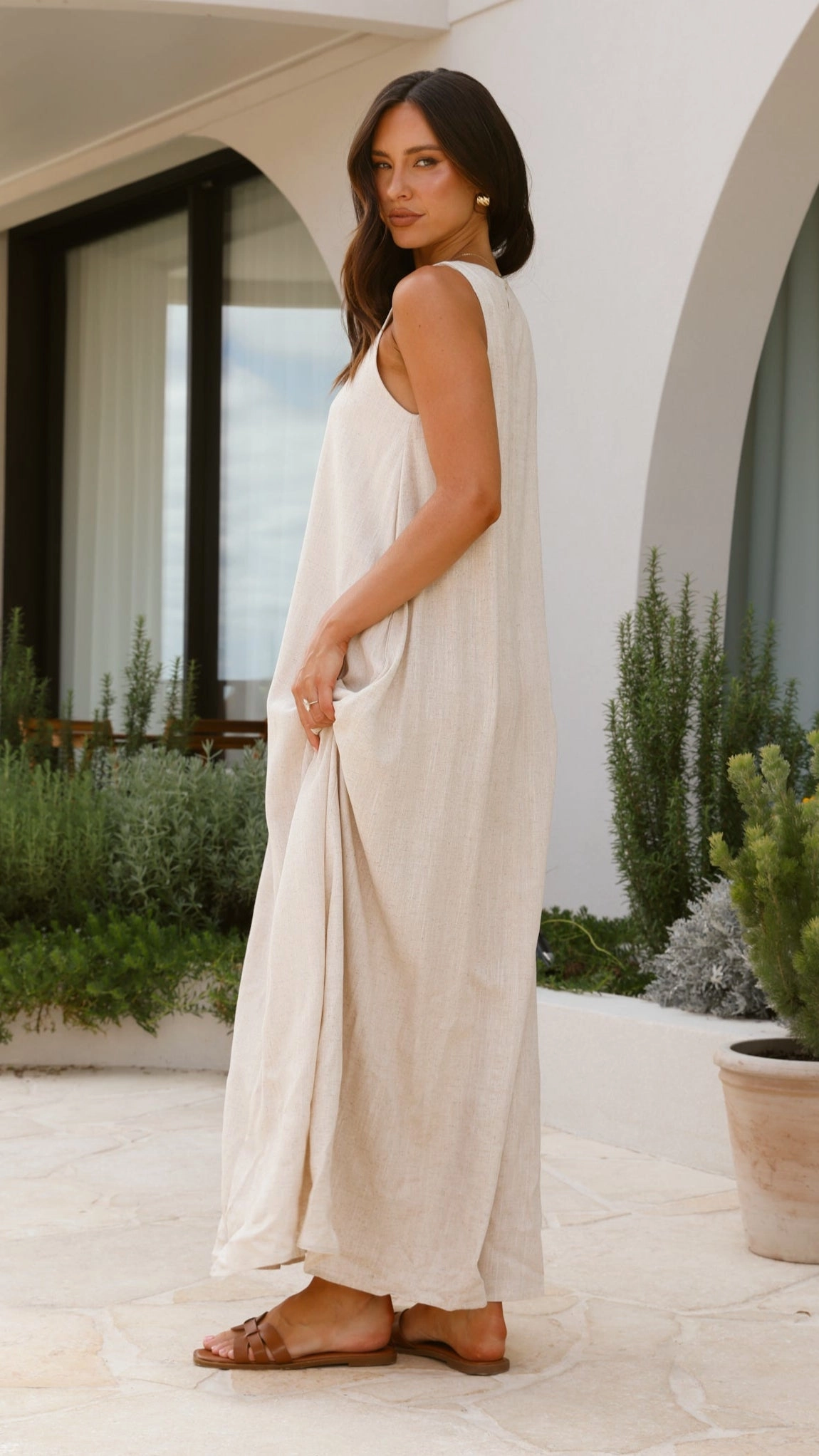 Darcy Maxi Dress - Oatmeal Modern Waist Long Lines