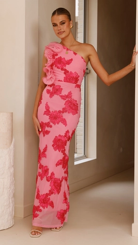 Darlee Maxi Dress - Pink Floral Sage Detail