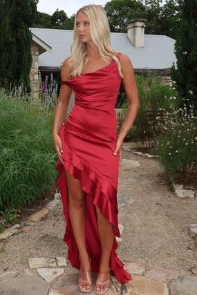 Casual and Smart Daenerys Off Shoulder Satin Maxi Dress - Burgundy
