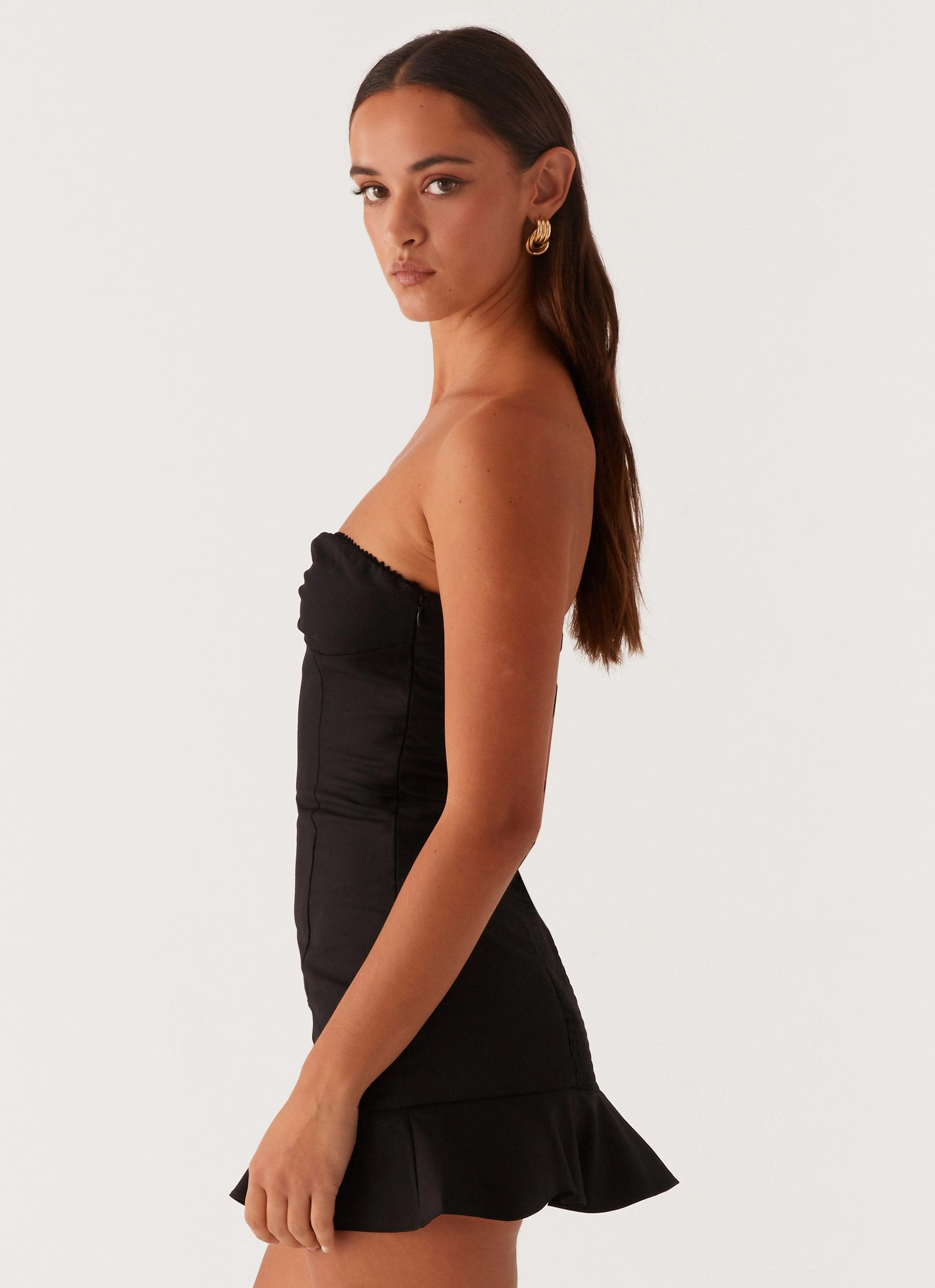 Gloss Finish Classic Fit Delmi Bustier Mini Dress - Black