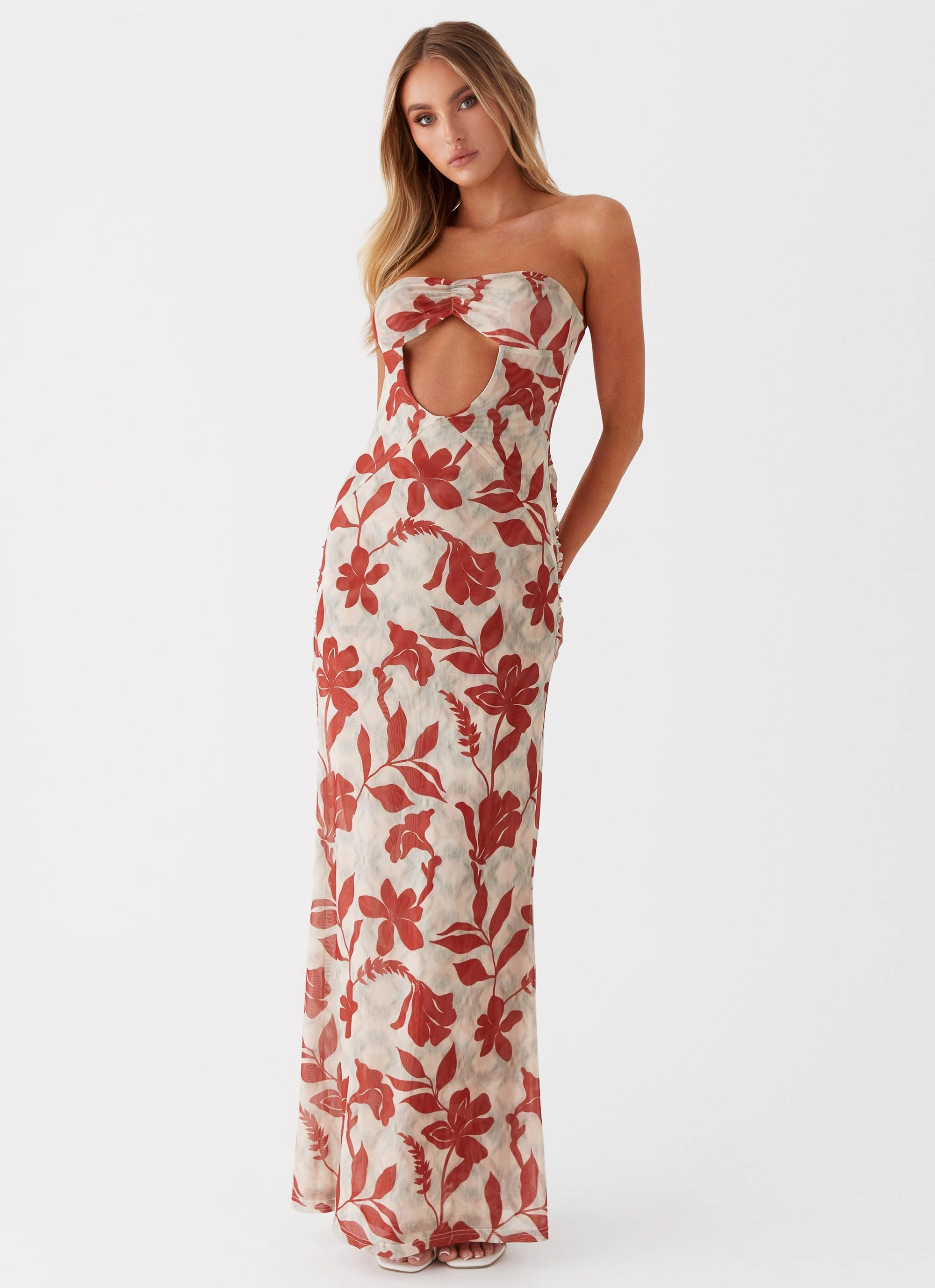 Dearest Maxi Dress - Red Green Floral Work Vibe