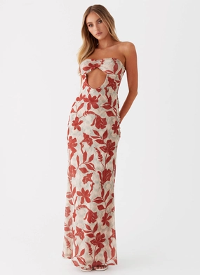 Dearest Maxi Dress - Red Green Floral Work Vibe