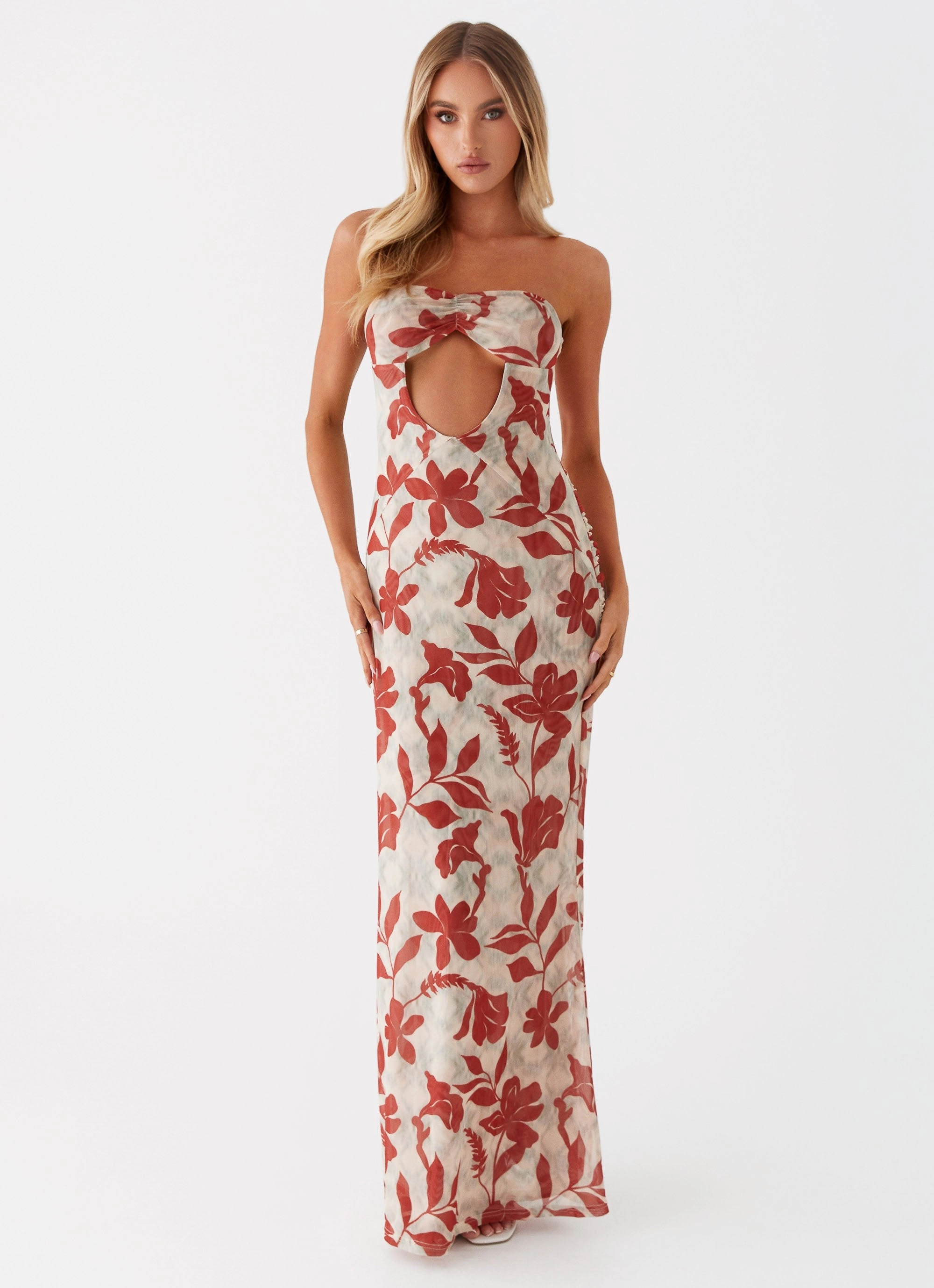Dearest Maxi Dress - Red Green Floral Soft Material