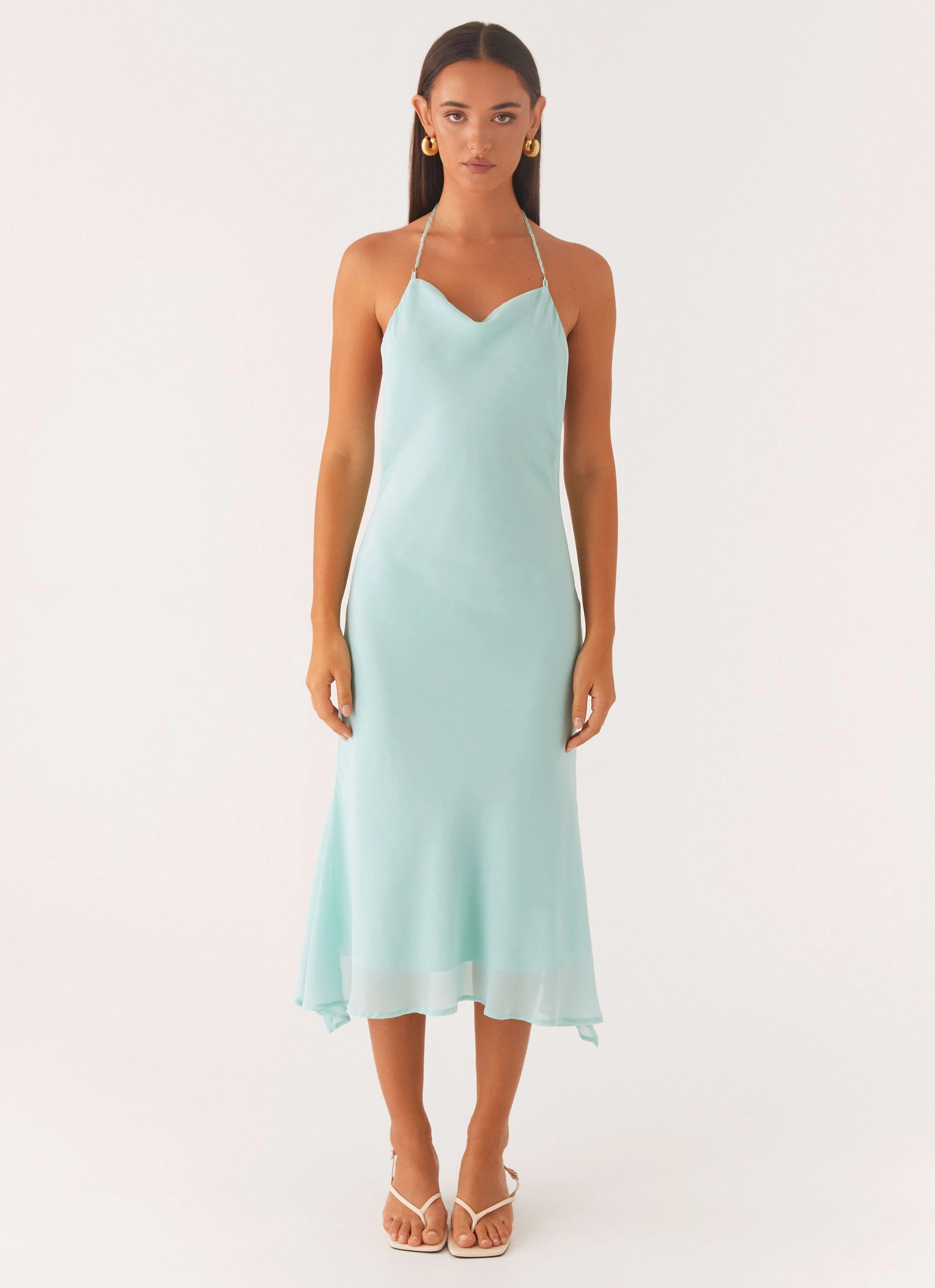 Deep Dive Midi Dress - Pale Blue Flattering Shape Design