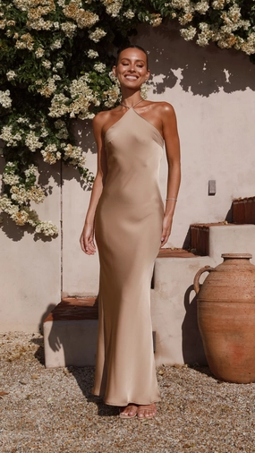 Chiara Maxi Dress - Latte Lace Soft Modern Finish