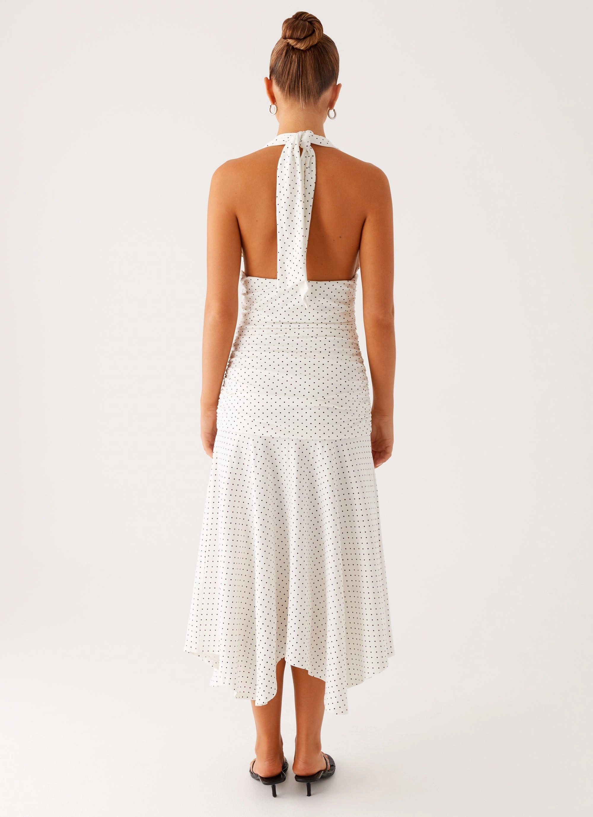 Grettana Halter Neck Midi Dress - White Polka Dot Slender Look Chic Balance