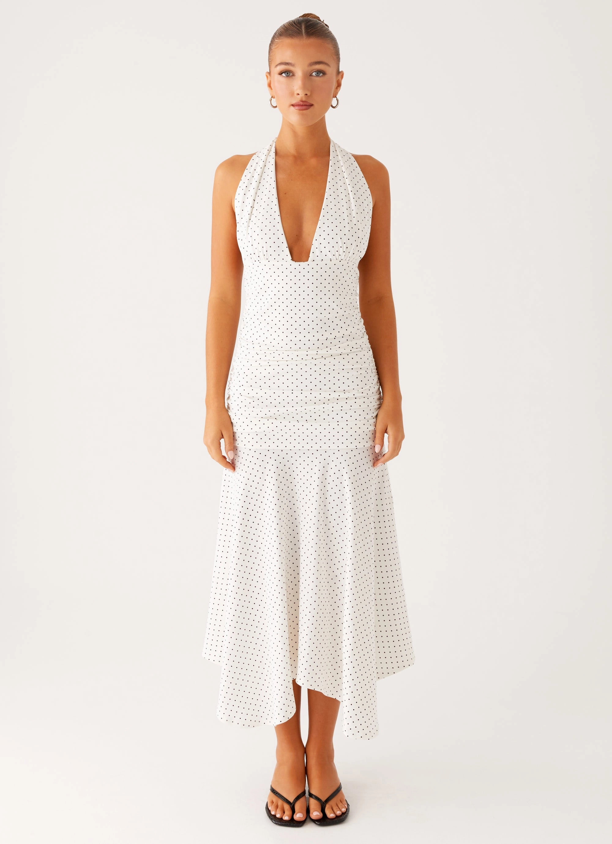 Daily Form Pure Look Grettana Halter Neck Midi Dress - White Polka Dot