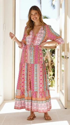 Tessa Maxi Dress - Cedella Print Bold-Color Party Safe