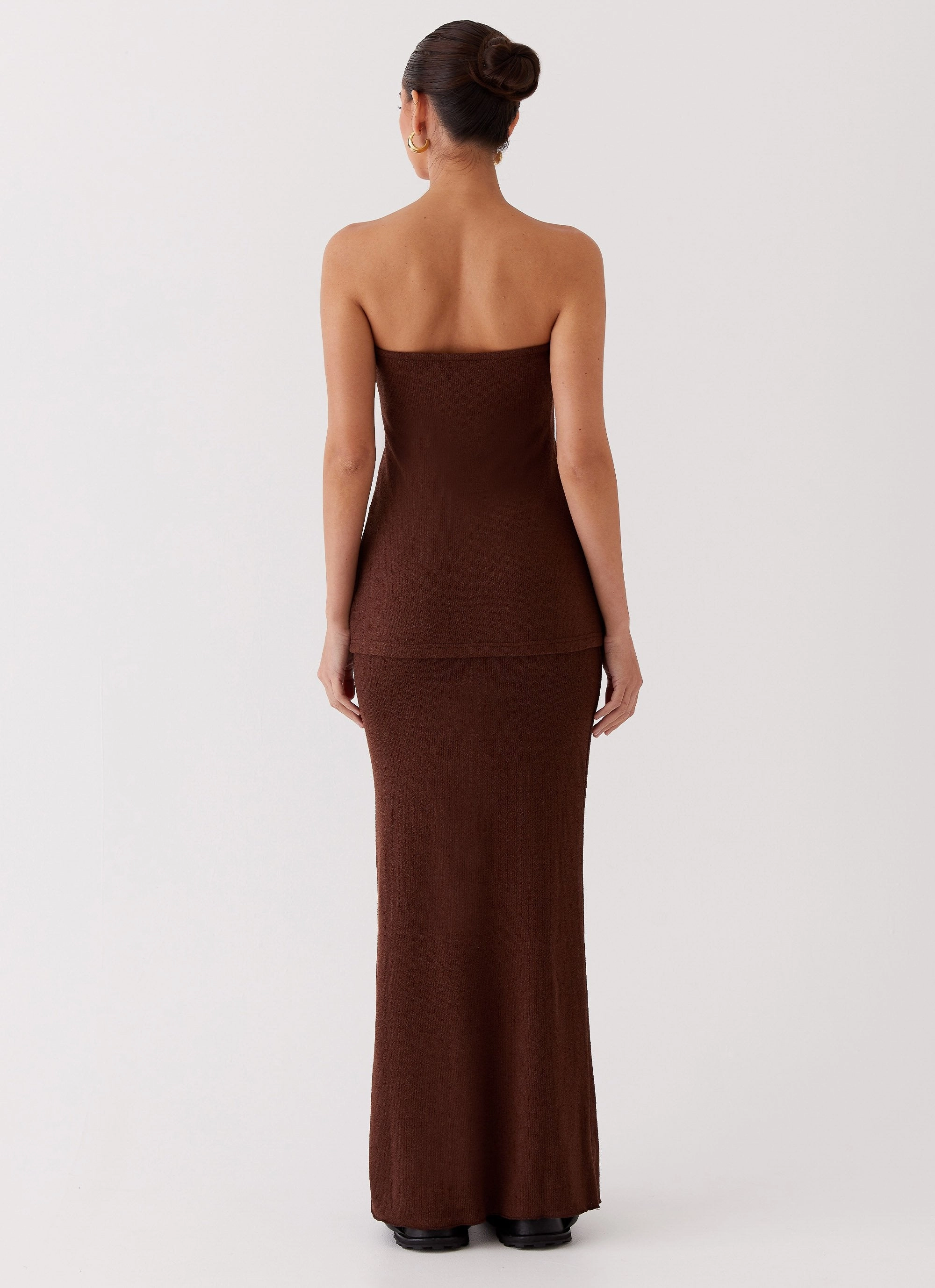 Organic Cotton Crisscross Back Delicate Lady Knit Maxi Skirt - Chocolate