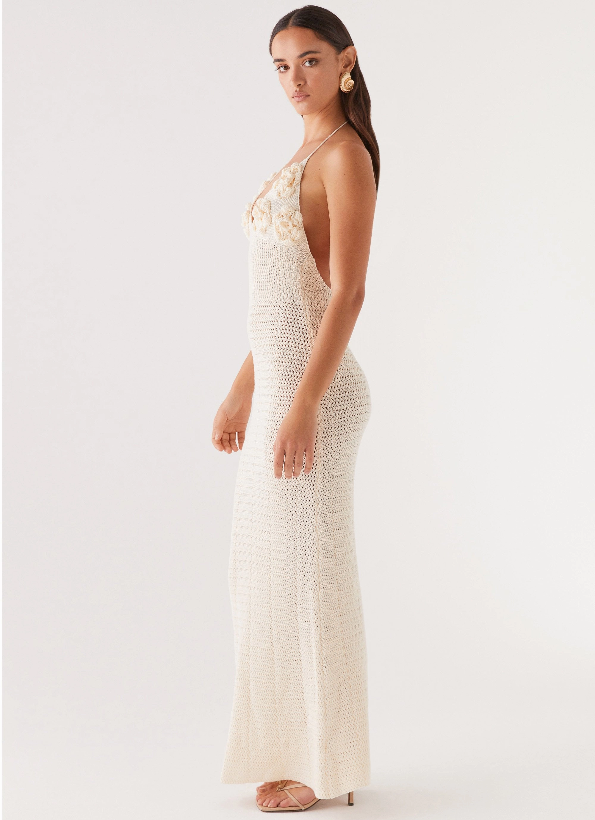 Layered Design Deep Hue Zara Rose Crochet Maxi Dress - Ivory