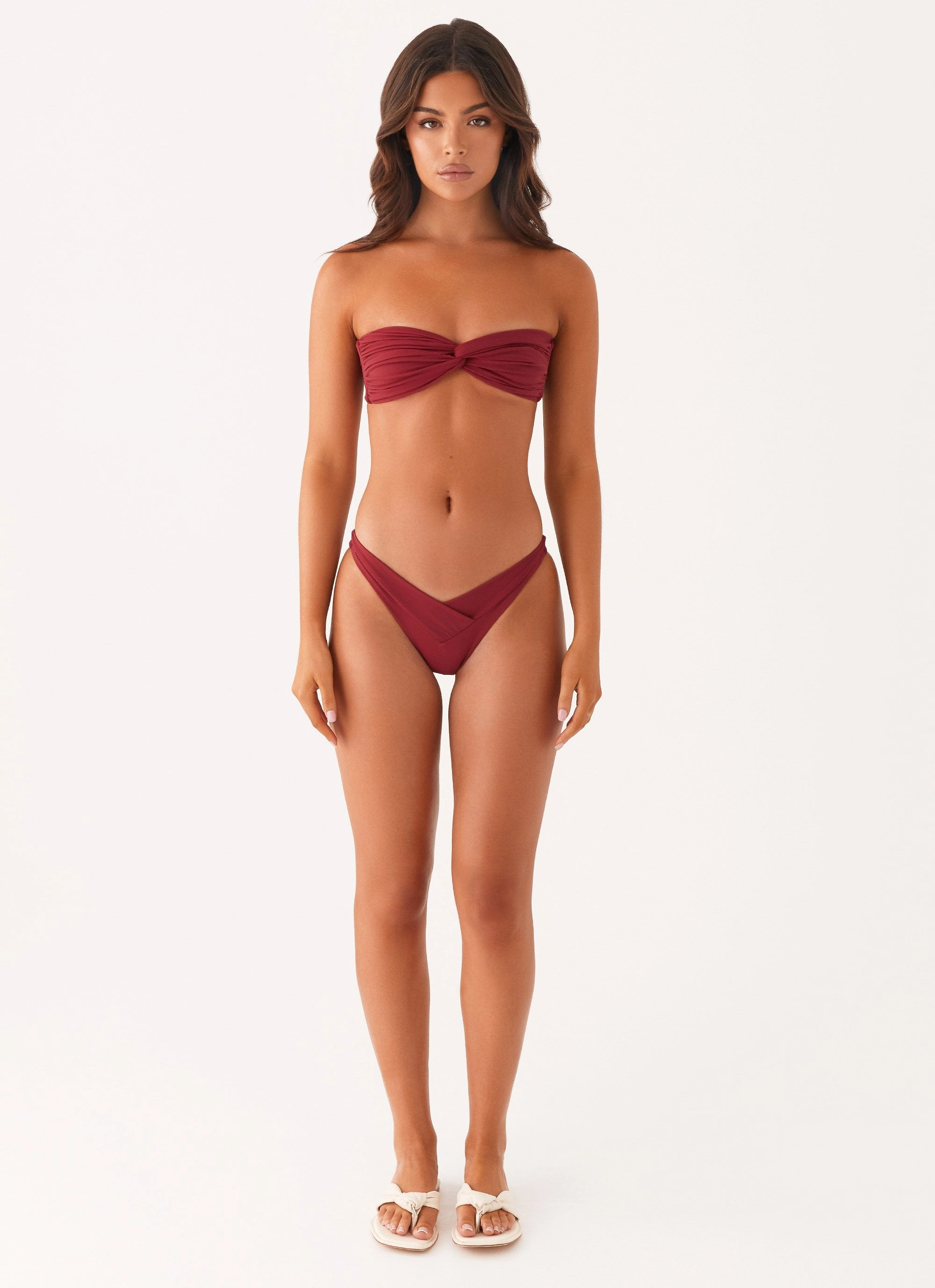 Delta Bandeau Bikini Top - Mulberry Lightweight Fabric Adjustable Drawstrings