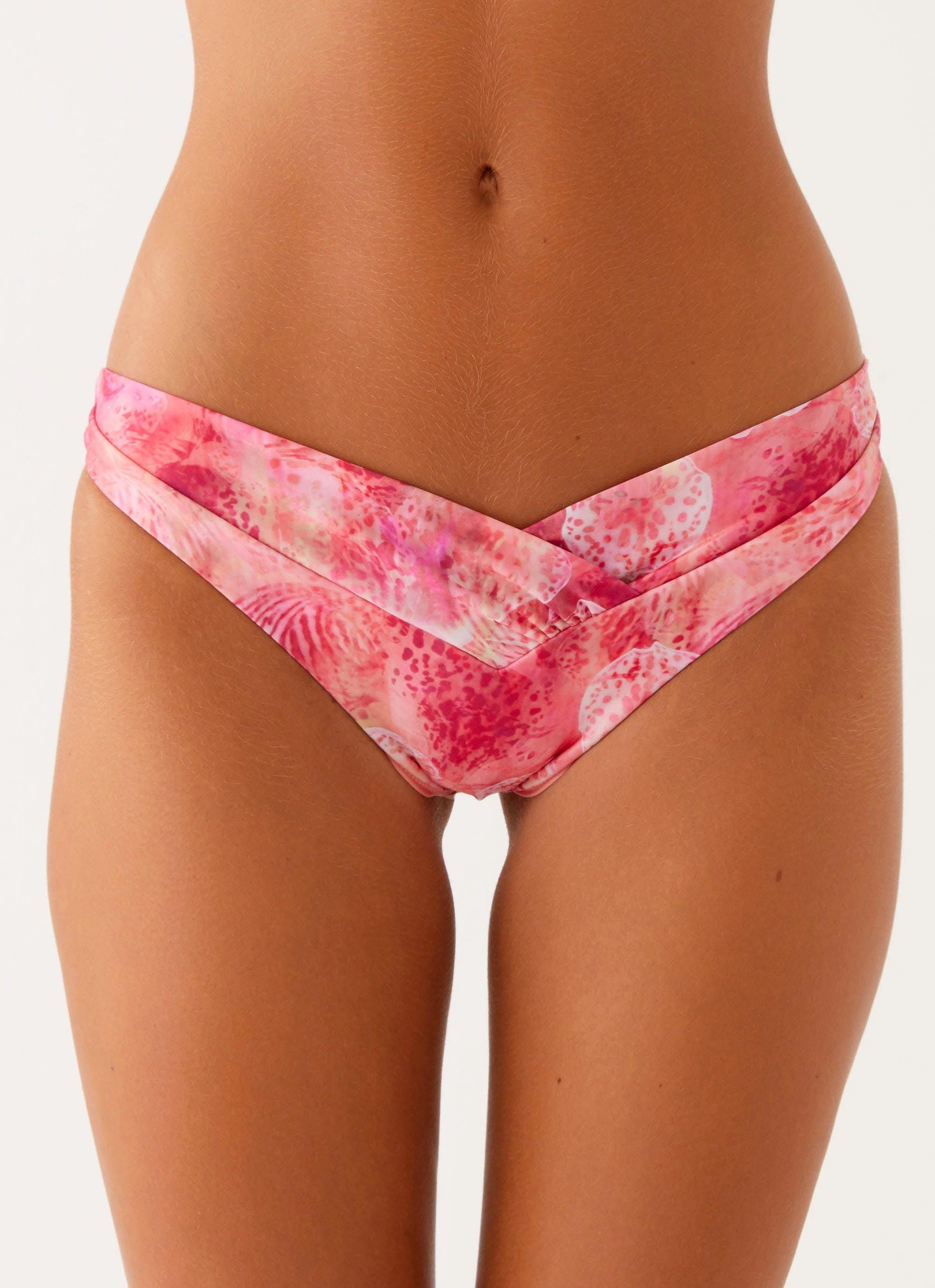 Full Coverage Design Ruffled-Edges Delta Bikini Bottoms - Flamingo Fling