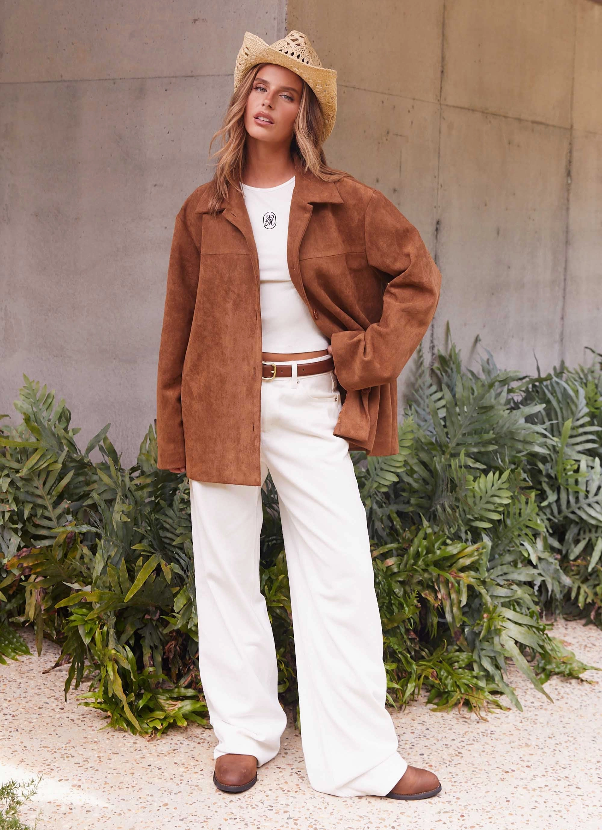 Noise Free Zipper Devika Faux Suede Boxy Jacket - Brown