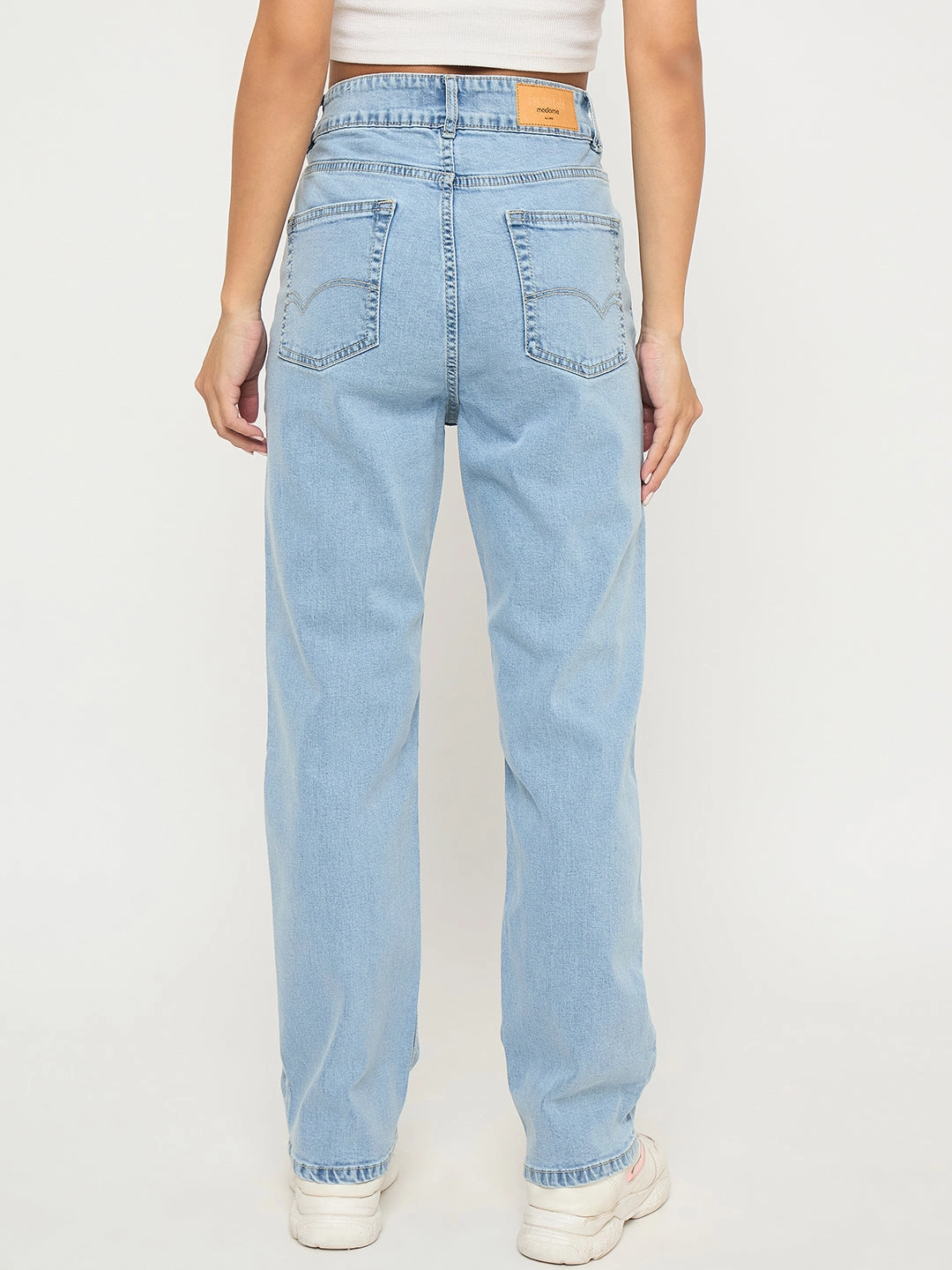 Madame Pintuck Detailed Bright Blue Cotton Blend Jeans Couple Look Office Wear Comfy Fit
