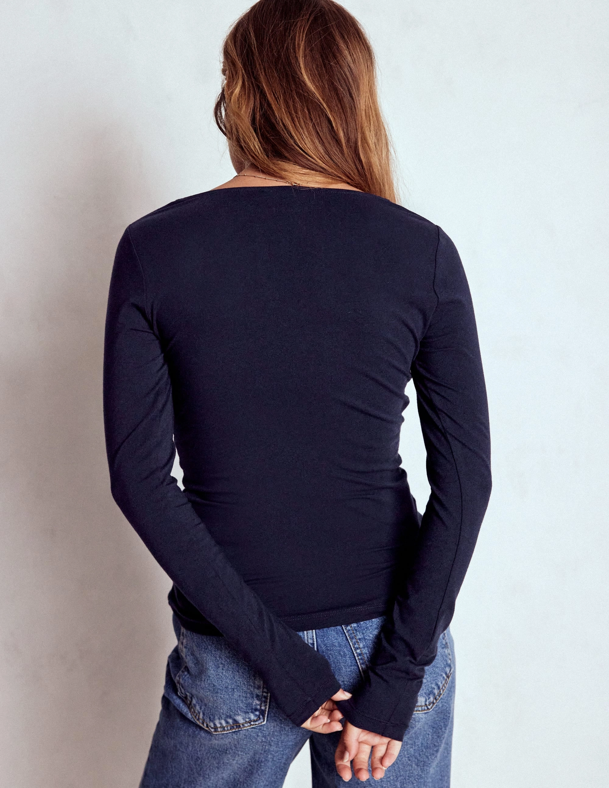 Double Layer Scoop Long Sleeve-Navy Water Repellent Coating