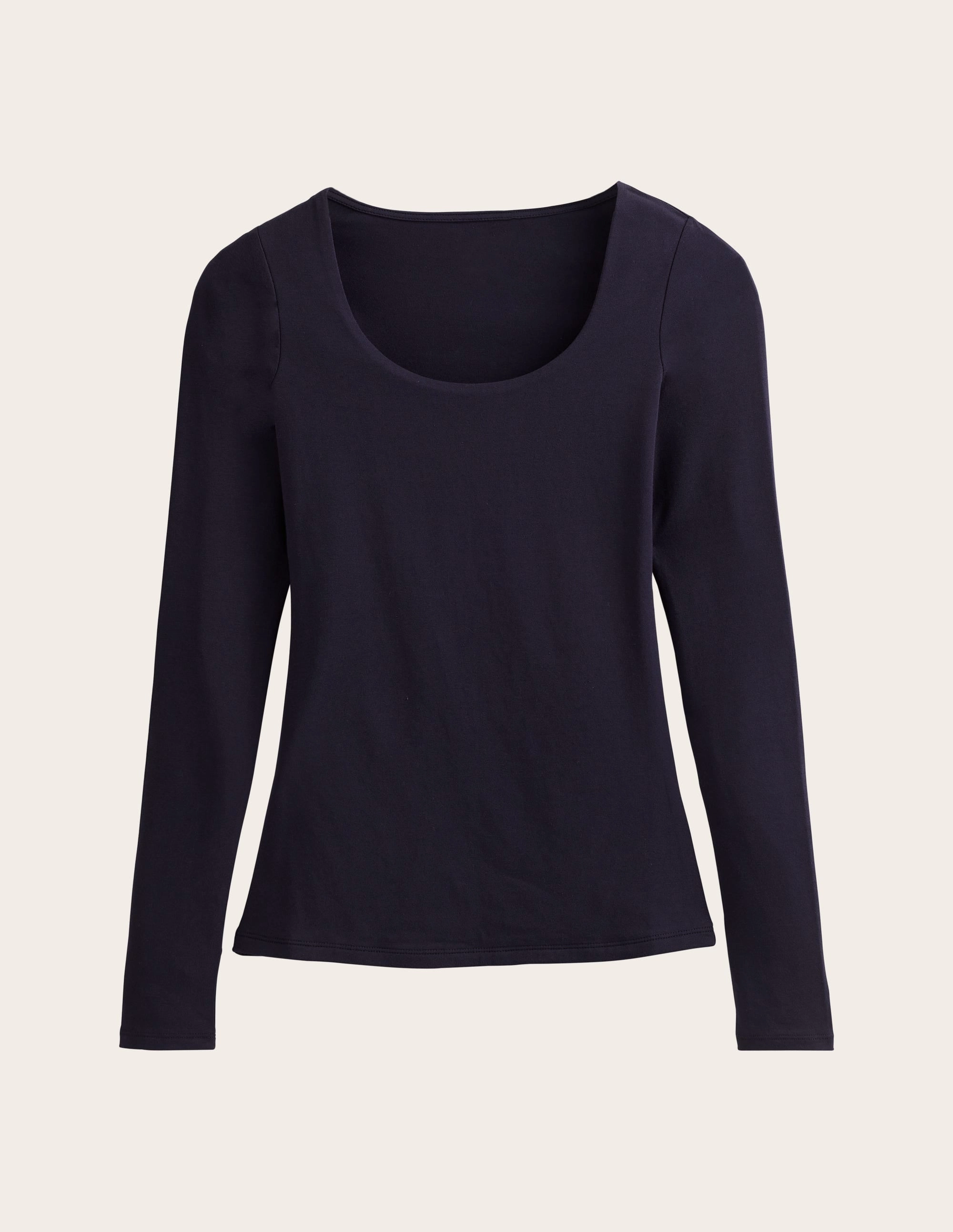Double Layer Scoop Long Sleeve-Navy Two Tone Texture Effect