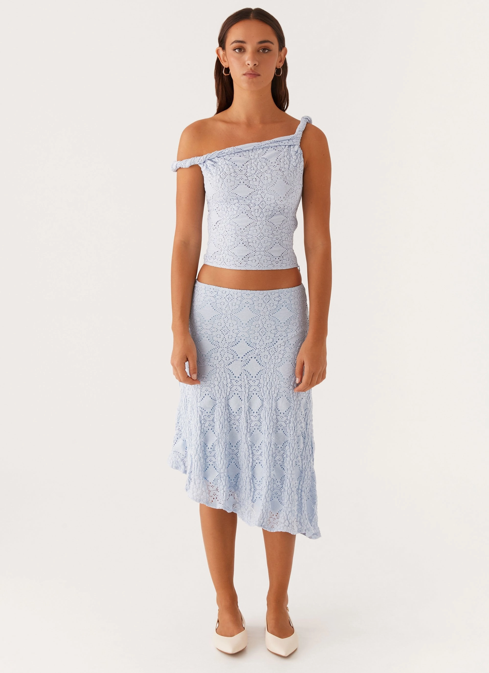 Diamond Sky Midi Skirt - Blue Laidback Mood Bold Print