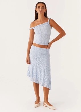 Non Restrictive Diamond Sky Midi Skirt - Blue