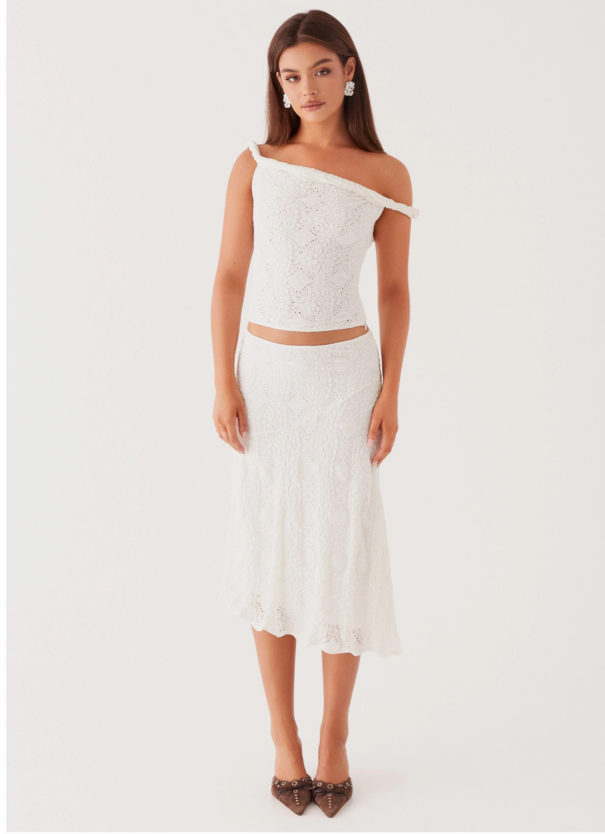 Cashmere Touch Diamond Sky Midi Skirt - White