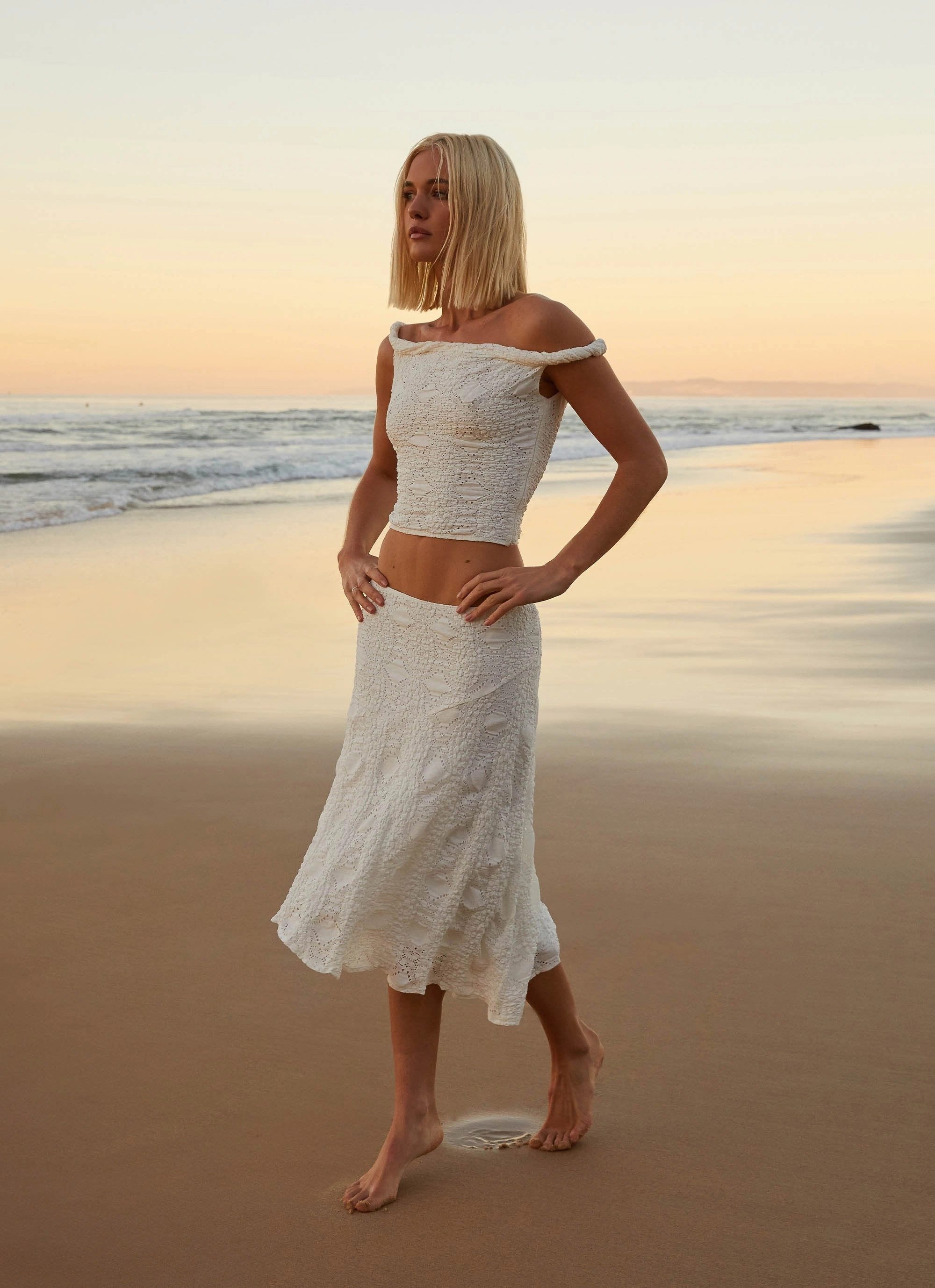 Couture Inspired Diamond Sky Midi Skirt - White