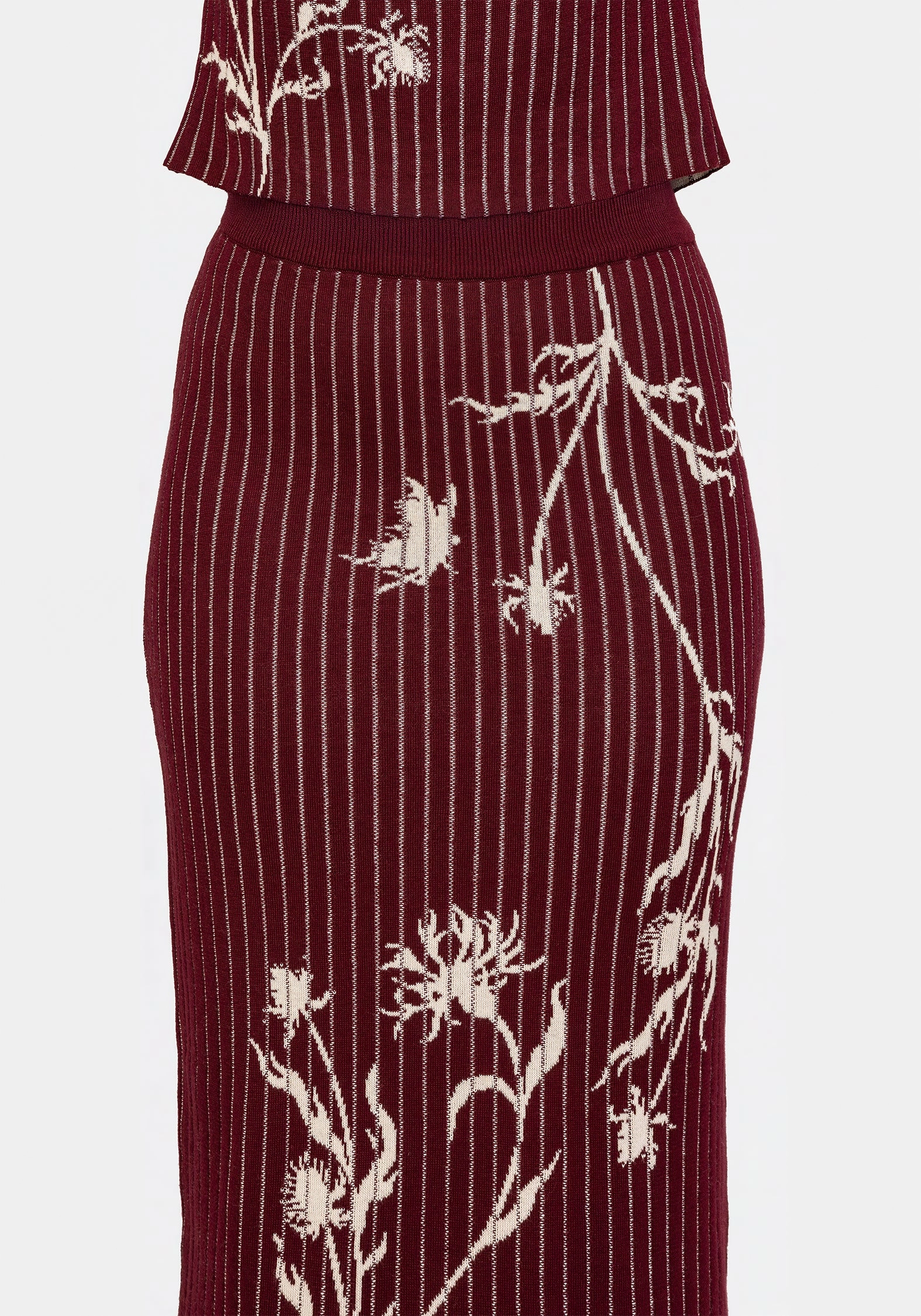 Abstract Motif Diastella Floral Jacquard Rib Knit Maxi Skirt