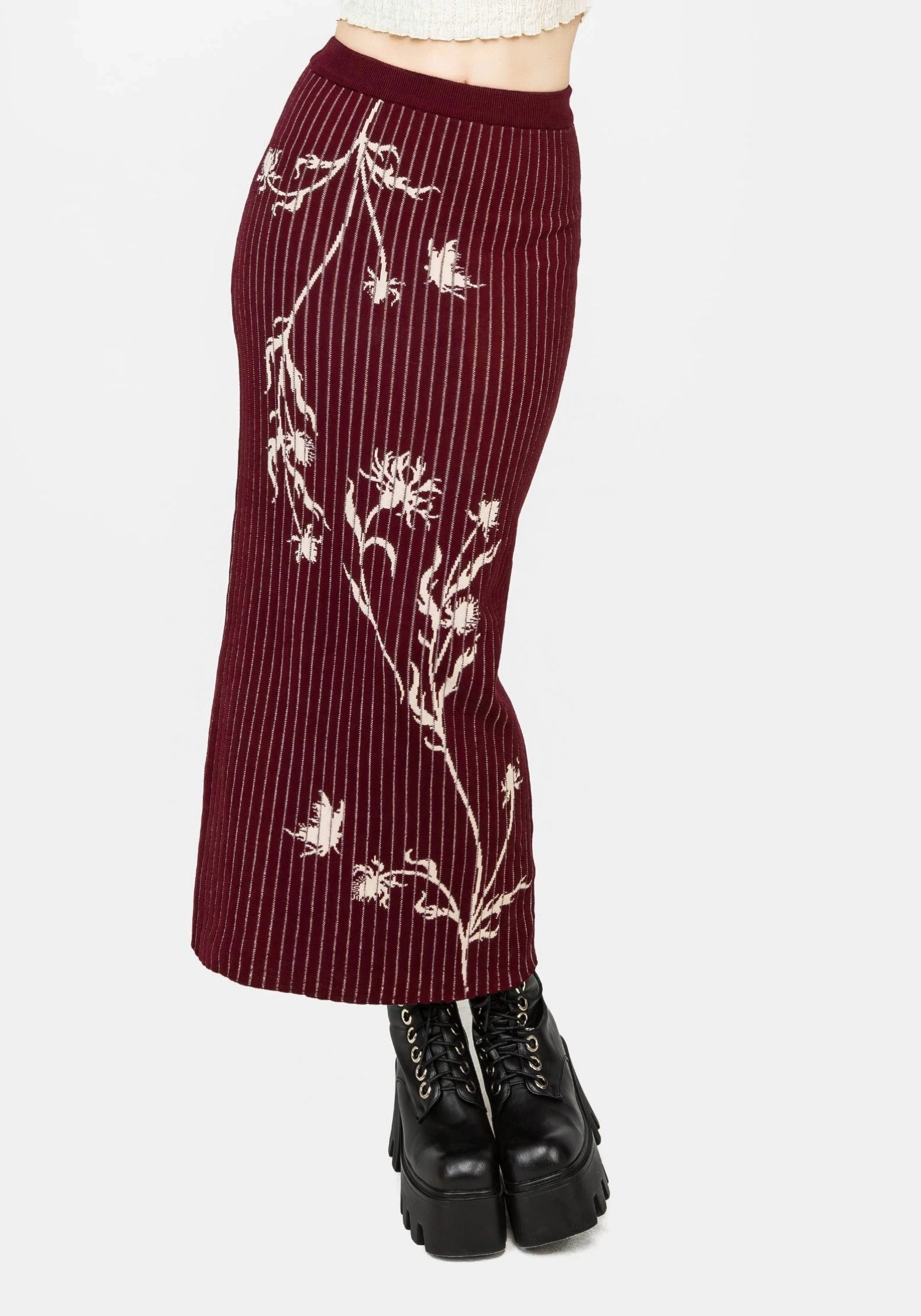Chill Tones Diastella Floral Jacquard Rib Knit Maxi Skirt