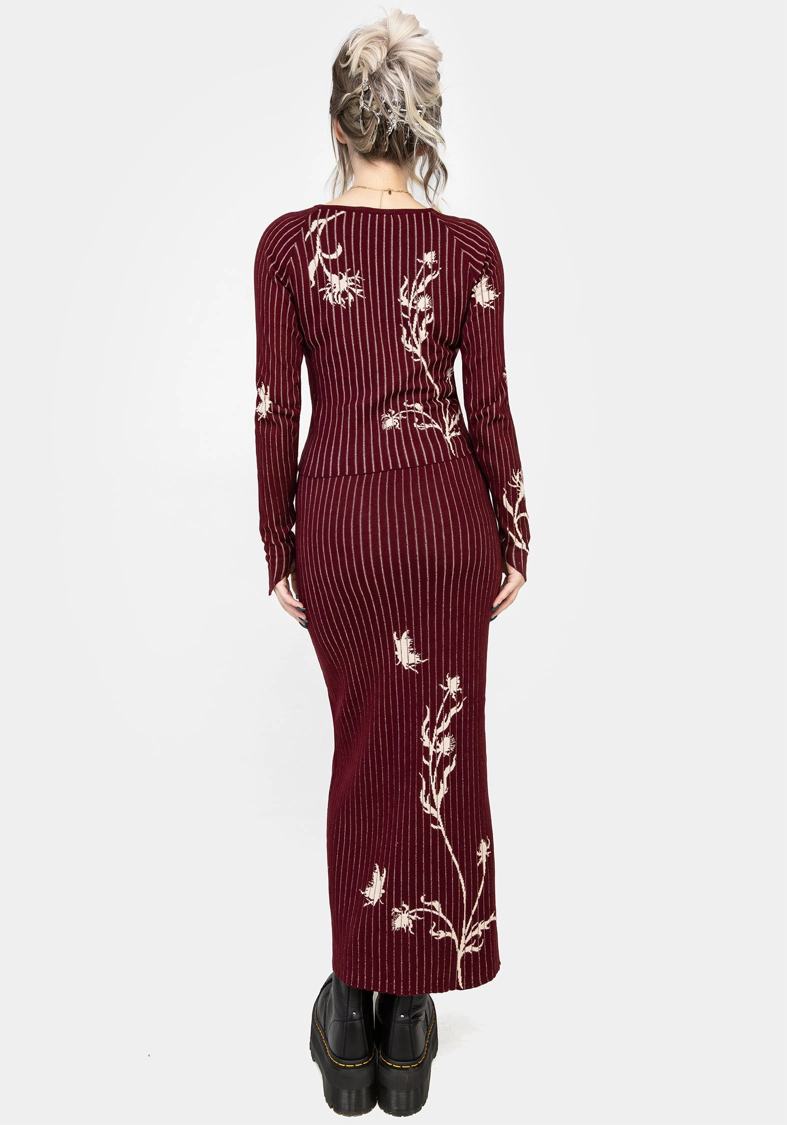 Diastella Floral Jacquard Rib Knit Maxi Skirt Design Detail
