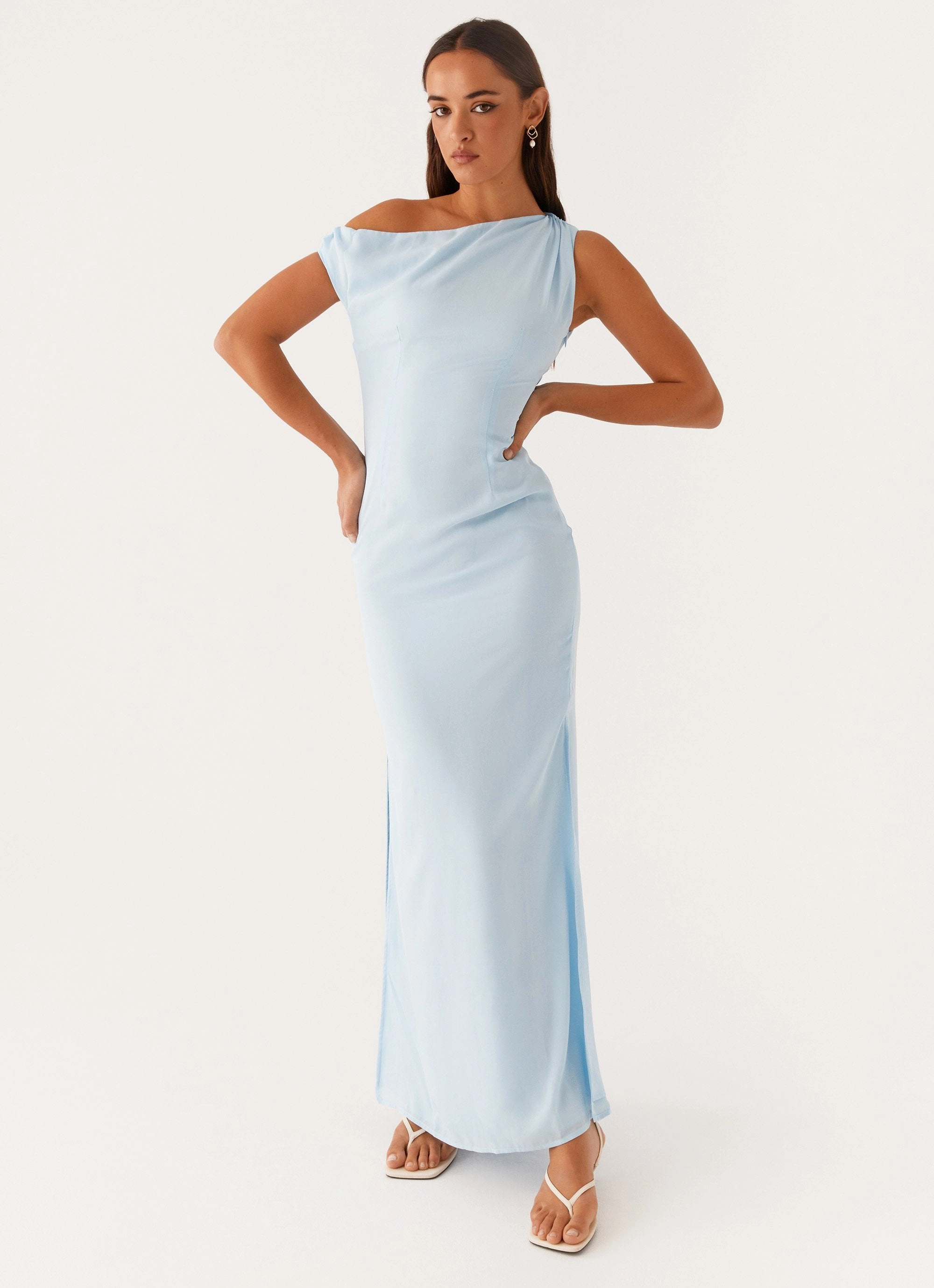 Dinner Date Maxi Dress - Blue Elegant Silhouette Clean Base