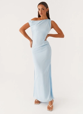 Dinner Date Maxi Dress - Blue Elegant Silhouette Clean Base