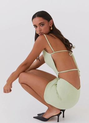 Lindsey Cutout Mini Dress - Green Zest Knot-Detail Side Slit