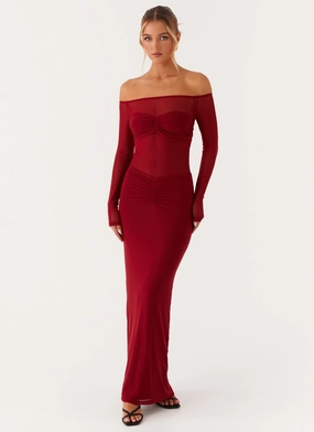 Divine Beauty Mesh Maxi Dress - Maroon Vibe Style