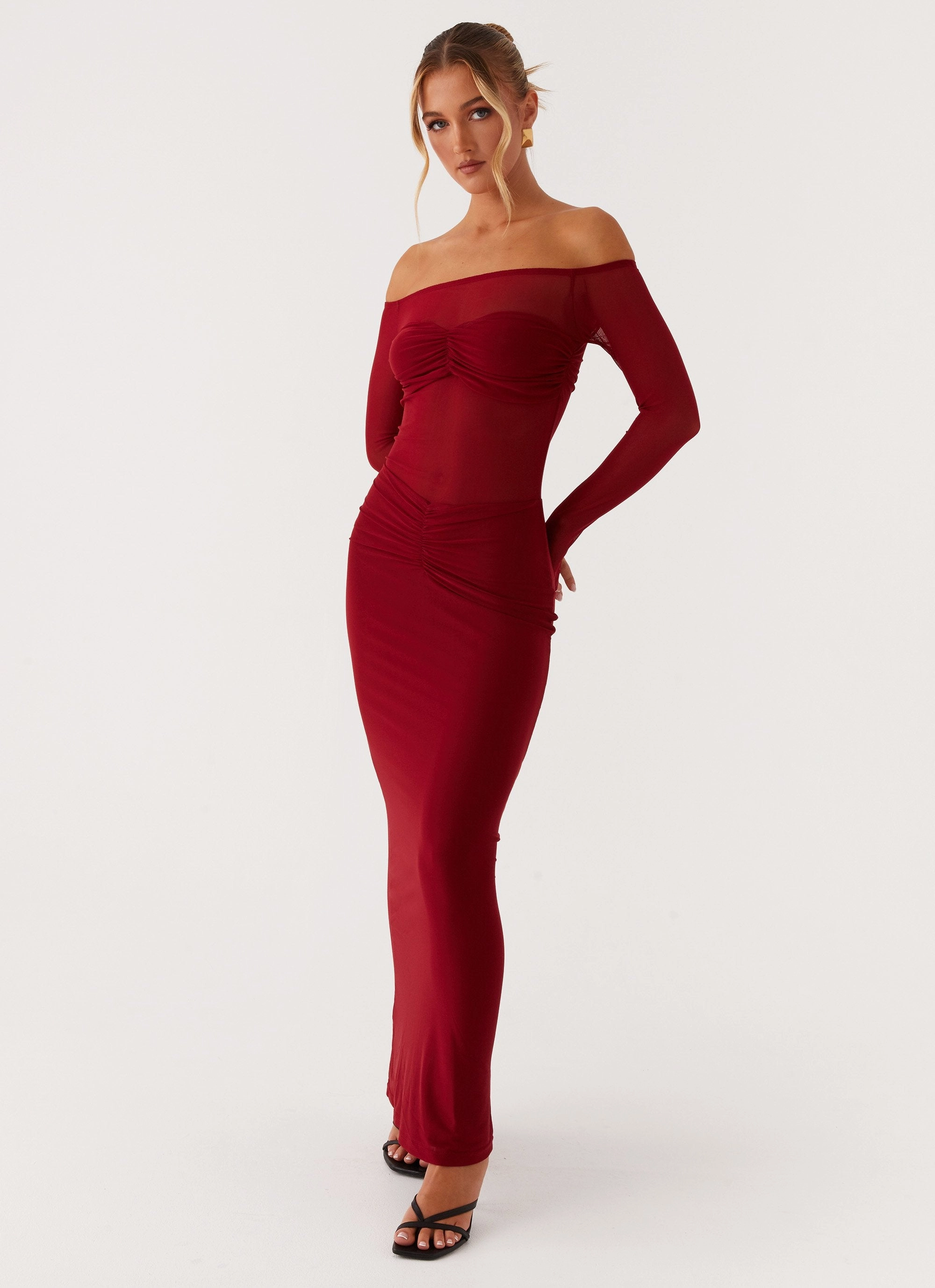 Divine Beauty Mesh Maxi Dress - Maroon Move Easy