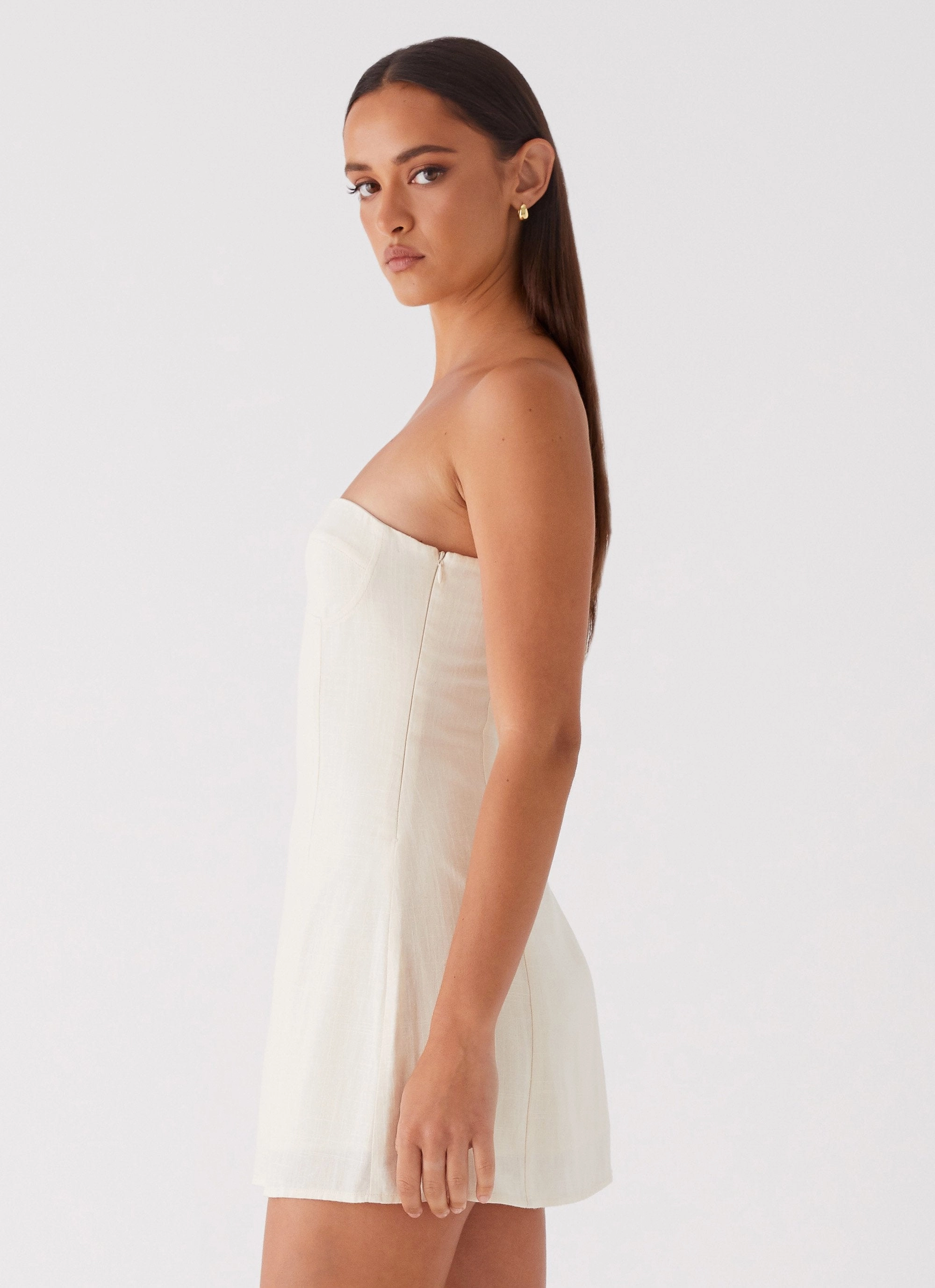 Do It That Way Linen Mini Dress - Ivory Relaxed and Effortless Silky Silhouette