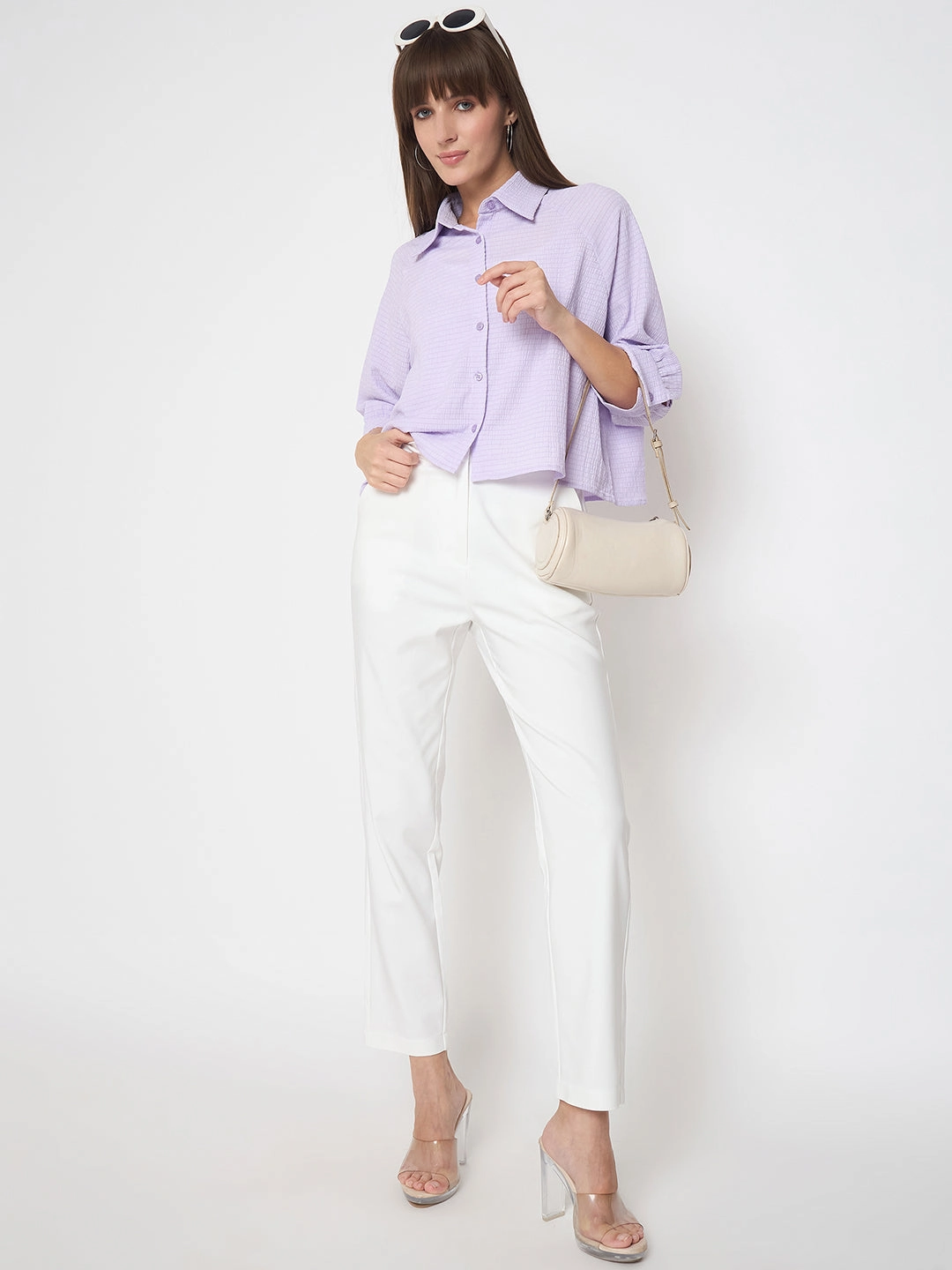 Soft Wear Madame Shirt Collar Buttoned Orange Lilac Shirt