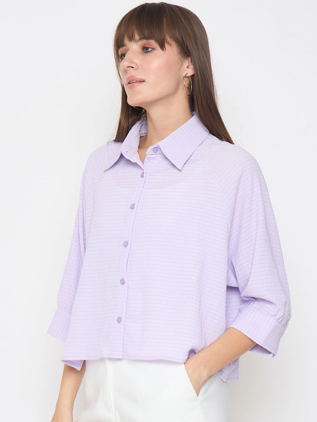 Anniversary Celebration Madame Shirt Collar Buttoned Orange Lilac Shirt