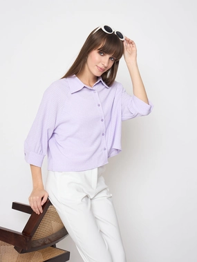 Summer Fashion Madame Shirt Collar Buttoned Orange Lilac Shirt