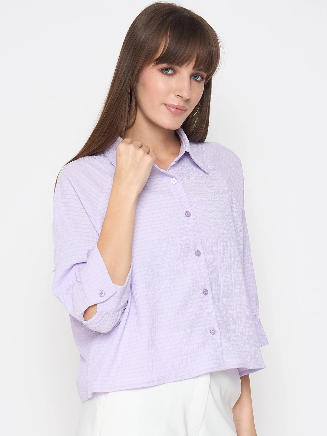 Madame Shirt Collar Buttoned Orange Lilac Shirt Exclusive Collection Casual Hangout