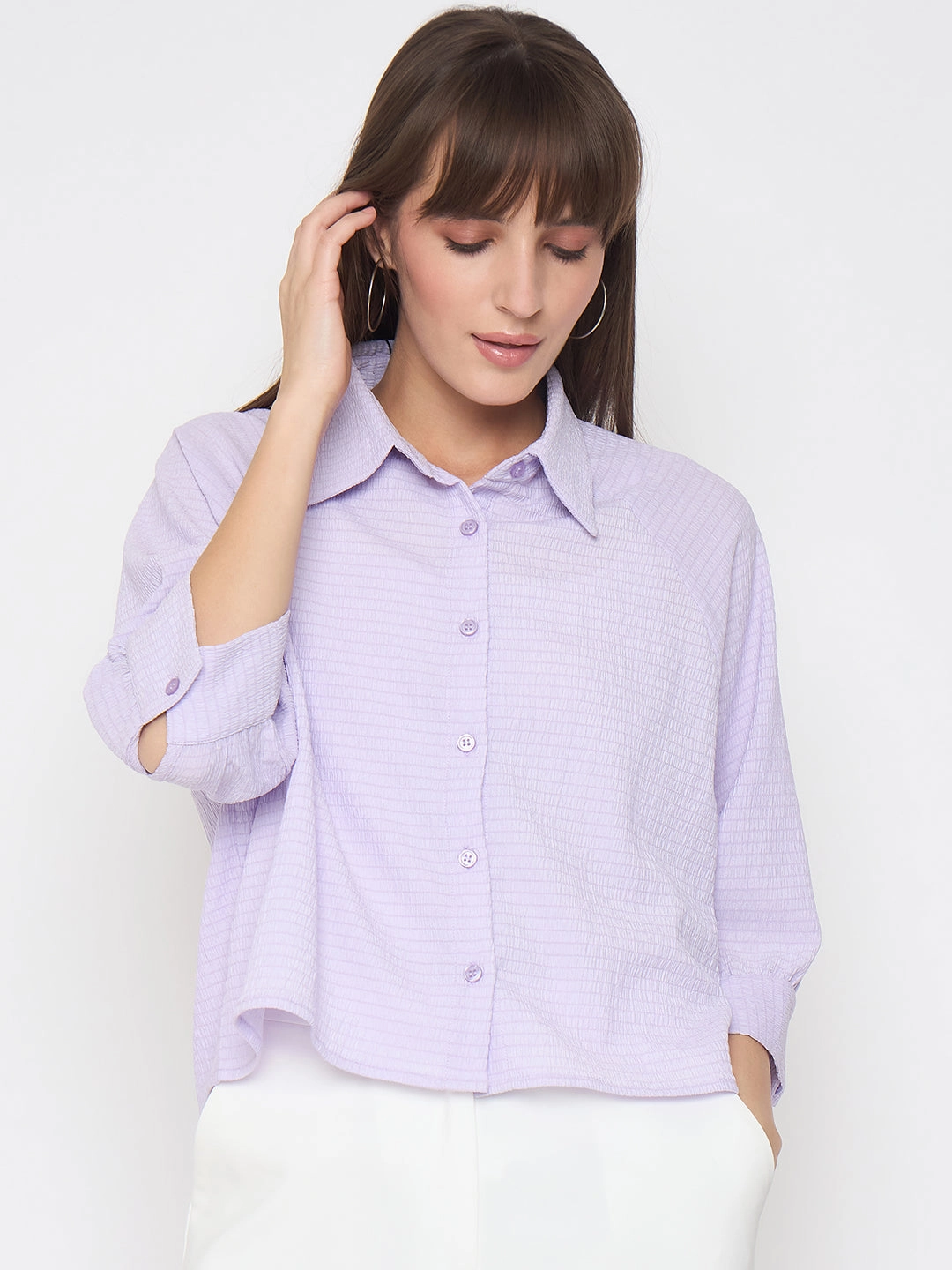 Reinforced Seams Eco Friendly Material Madame Shirt Collar Buttoned Orange Lilac Shirt