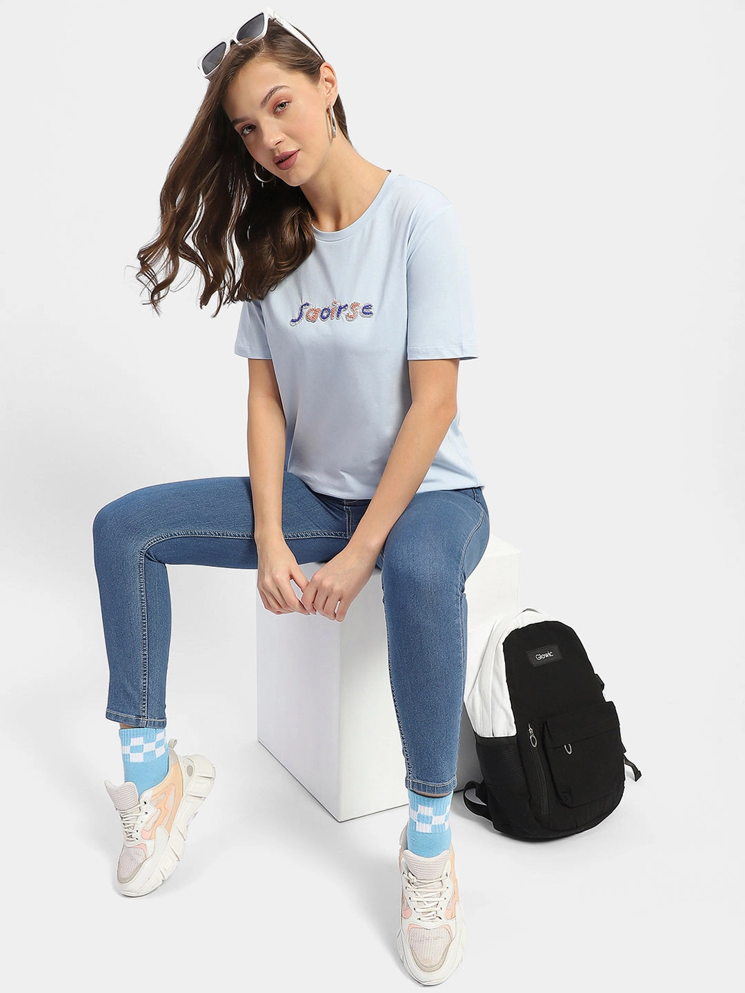 Soft Base Madame Typography Ice Blue Regular T-Shirt