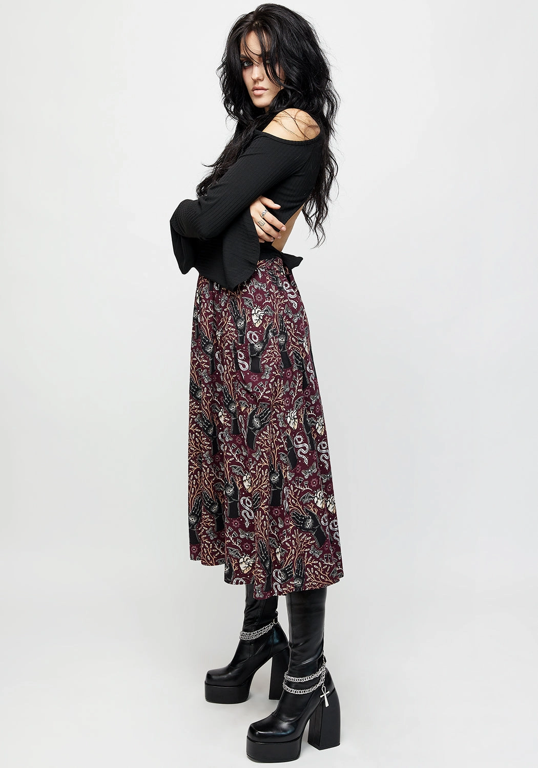 Hemlock Tie Detail Midi Skirt Mix Texture