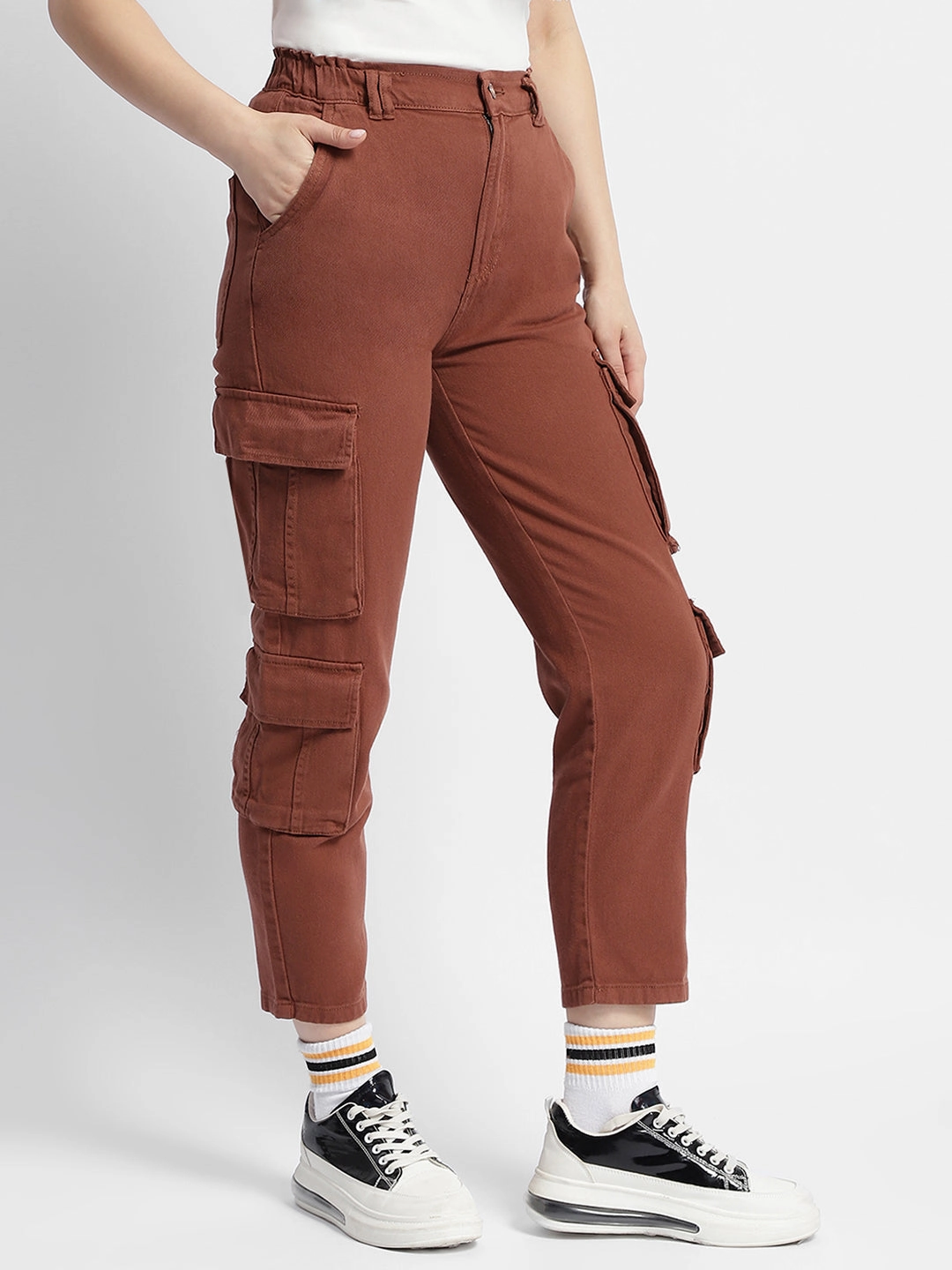 Madame Mid Rise Tapered Fit Rust Cargo Fashionable Appeal