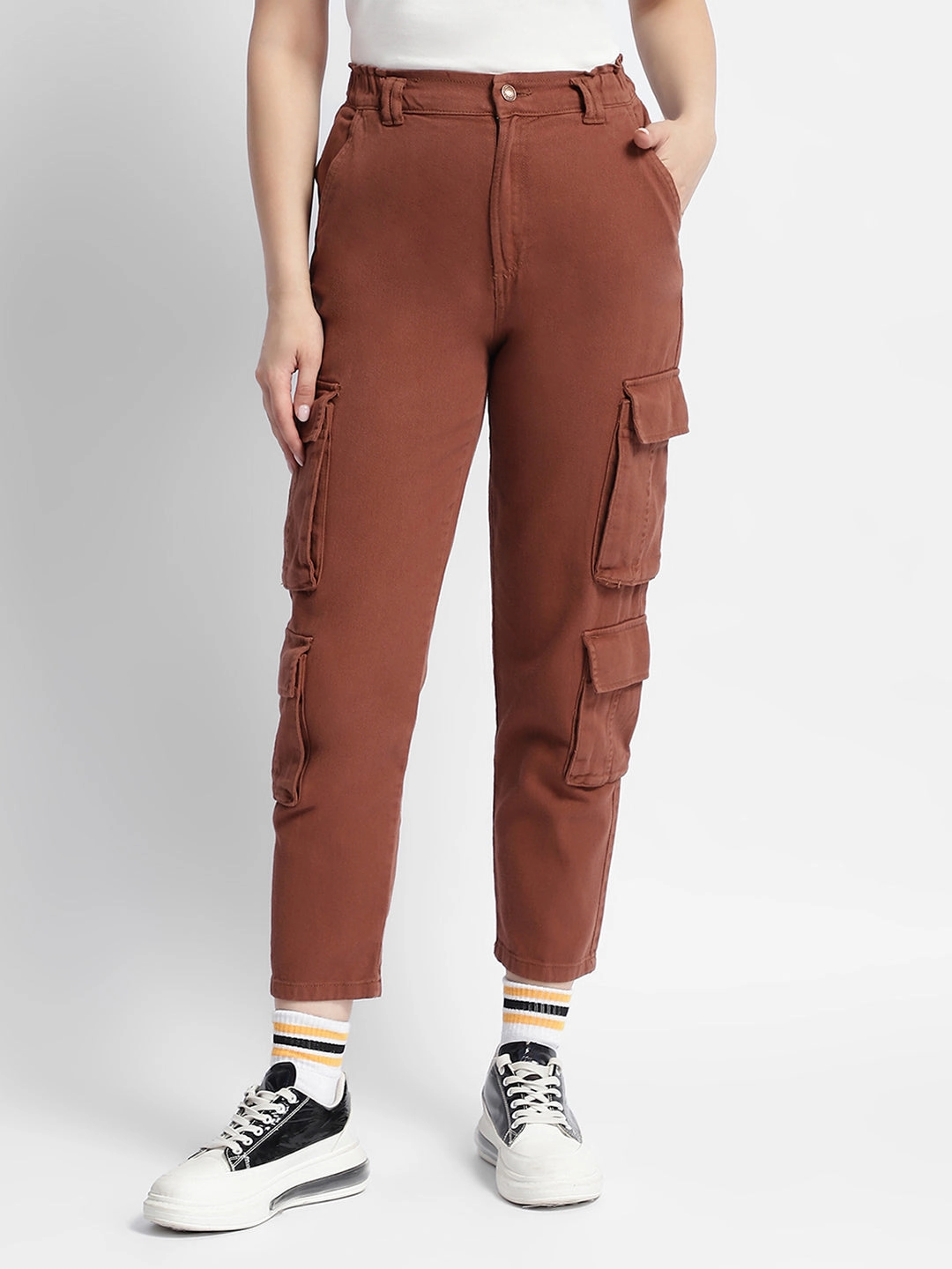 Madame Mid Rise Tapered Fit Rust Cargo Flexible Seam Fitted Style