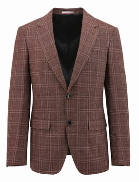 Breathable City Style Light Outdoor Layer Parker Burgundy Checked Sports Jacket