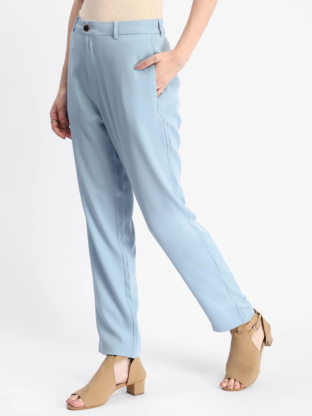Madame Sky Blue Tapered Fit Trousers Flattering Cut Day Ready