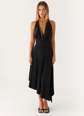 Vena Beaded Midi Dress - Black Flowy Layers